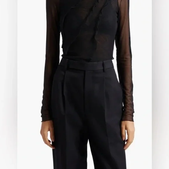 Cinq a Sept Black Mesh Turtleneck Top - Picture 2 of 6